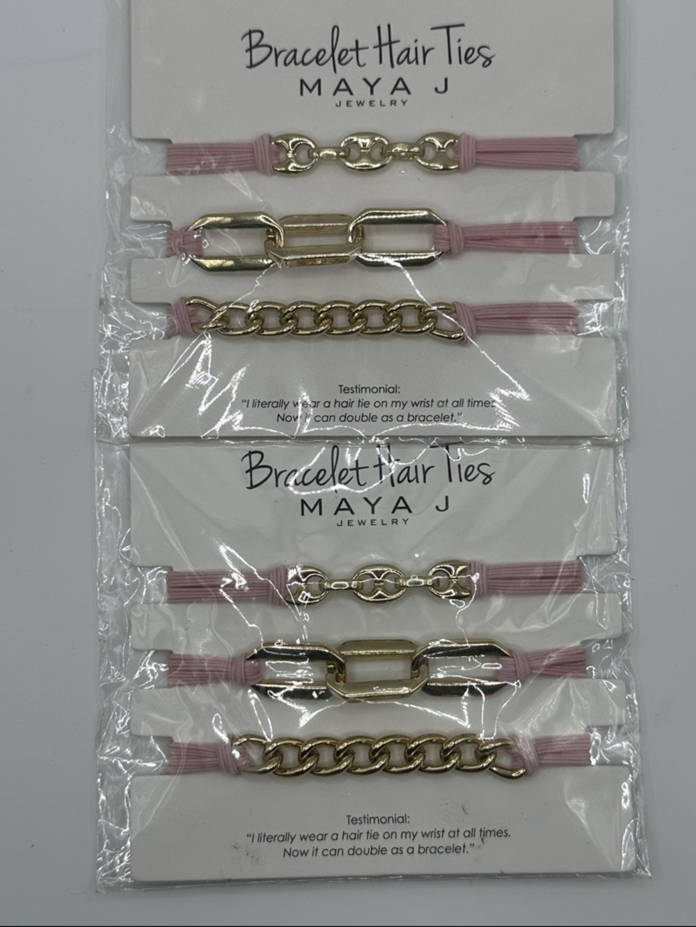 MAYA J Bracelet Hair Ties - Pink and Gold 2 sets (6 total)